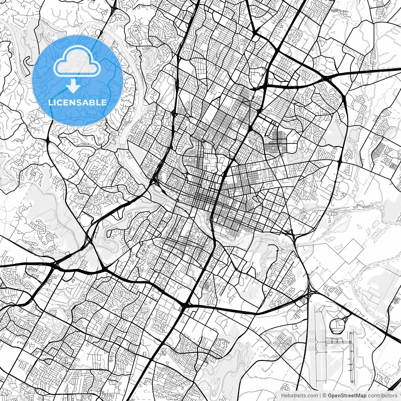 Vector PDF map of Austin, Texas, United States