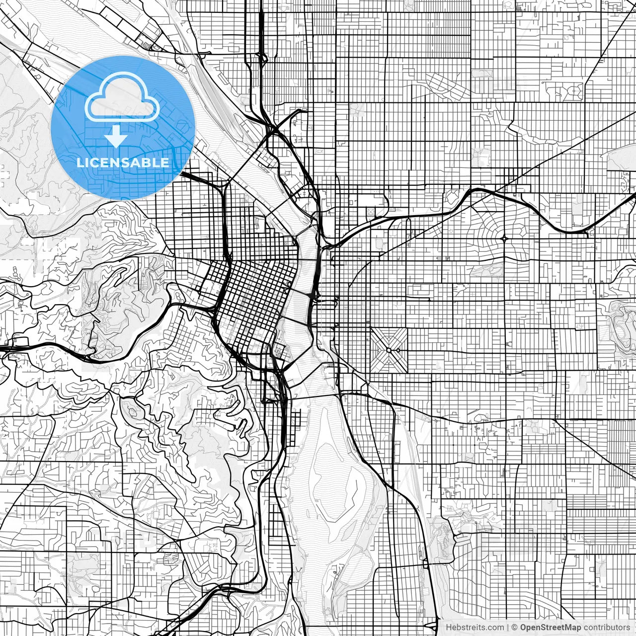 Vector PDF map of Portland, Oregon, United States