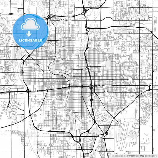Vector PDF map of Wichita, Kansas, United States