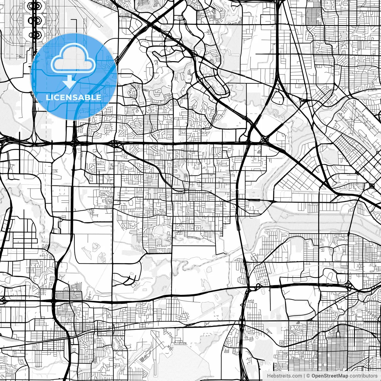 Vector PDF map of Irving, Texas, United States