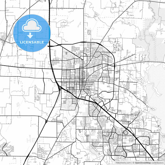 Vector PDF map of Denton, Texas, United States