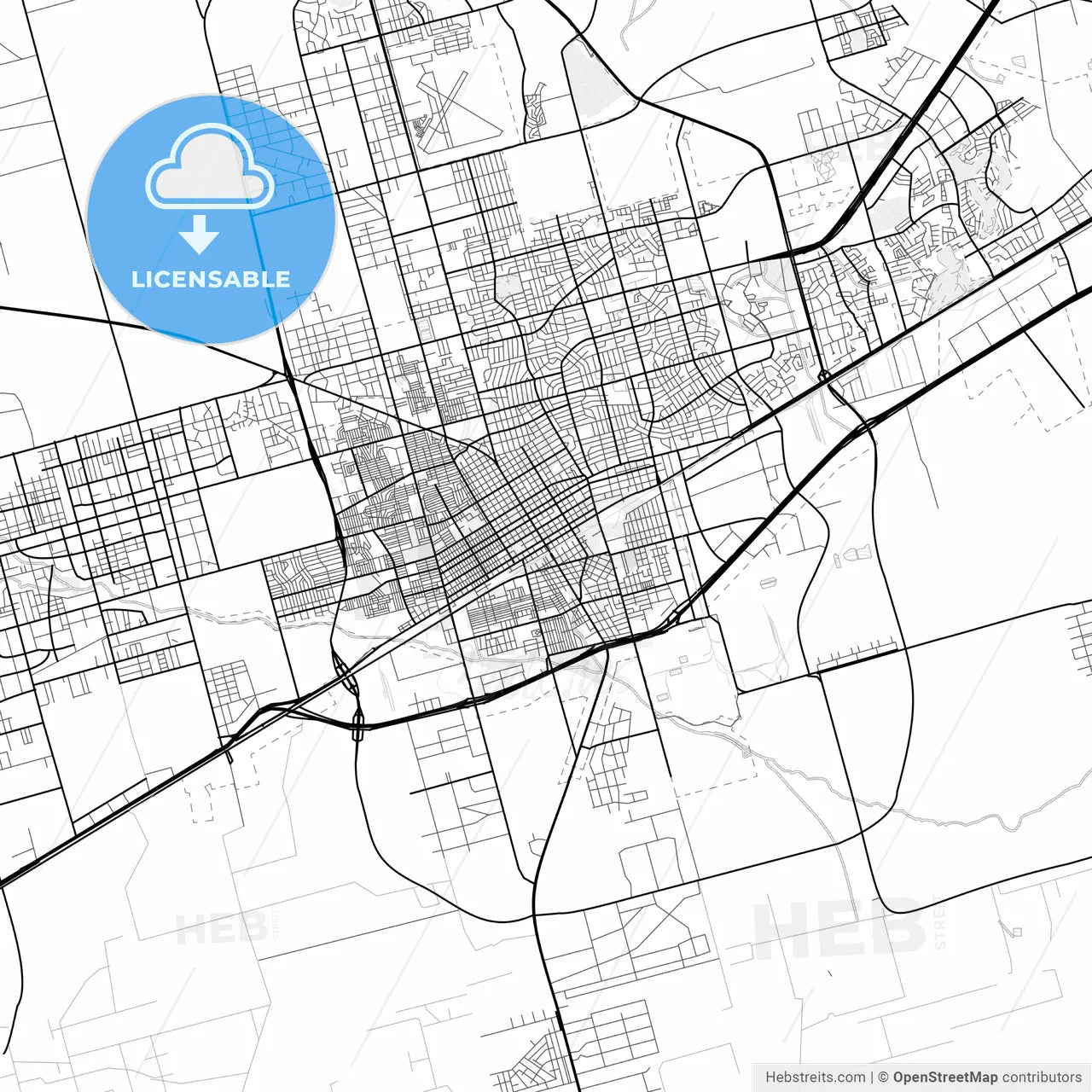 Vector PDF map of Odessa, Texas, United States
