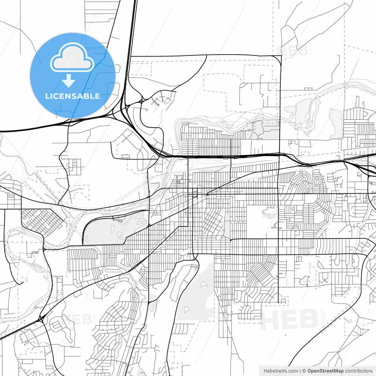 Vector PDF map of Casper, Wyoming, United States