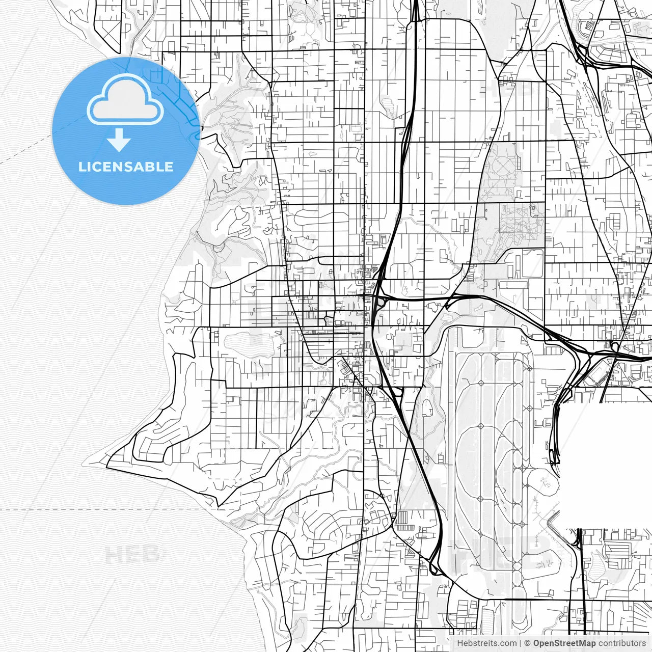 Vector PDF map of Burien, Washington, United States