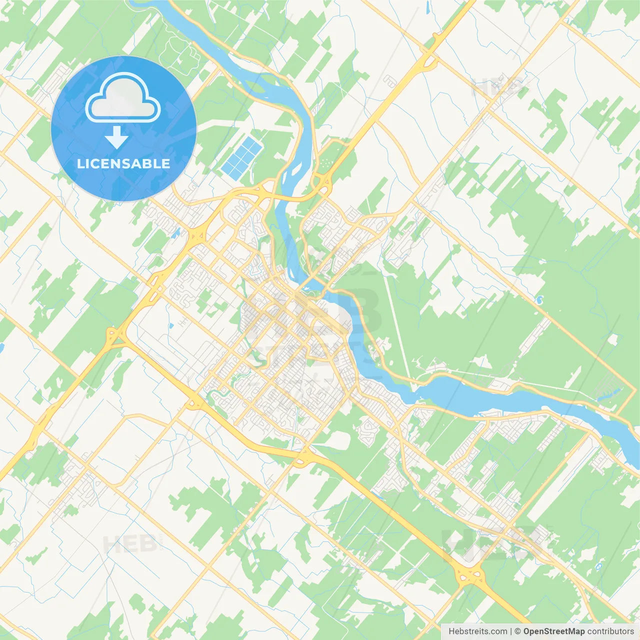Empty vector map of Drummondville, Quebec, Canada