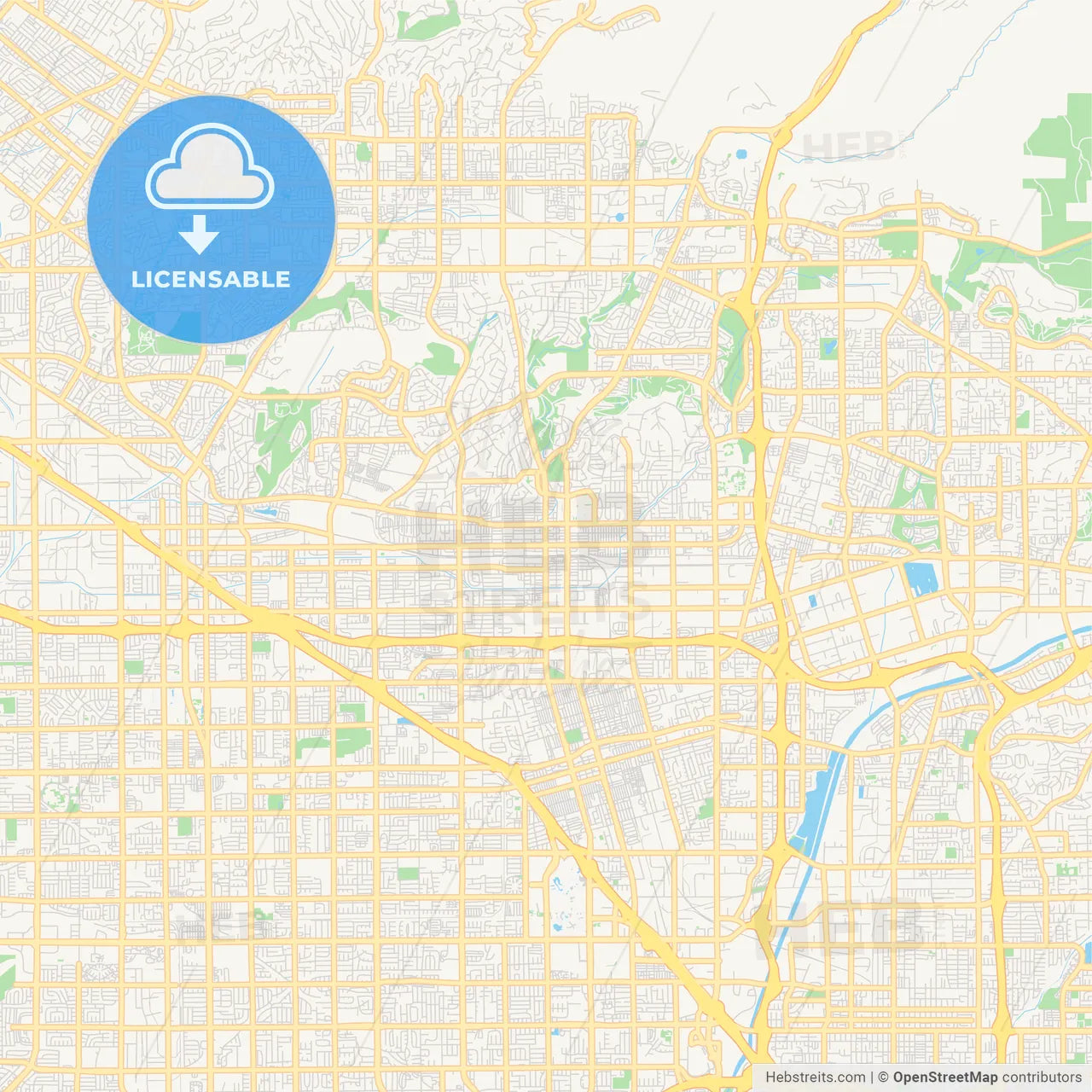 Empty vector map of Fullerton, California, USA