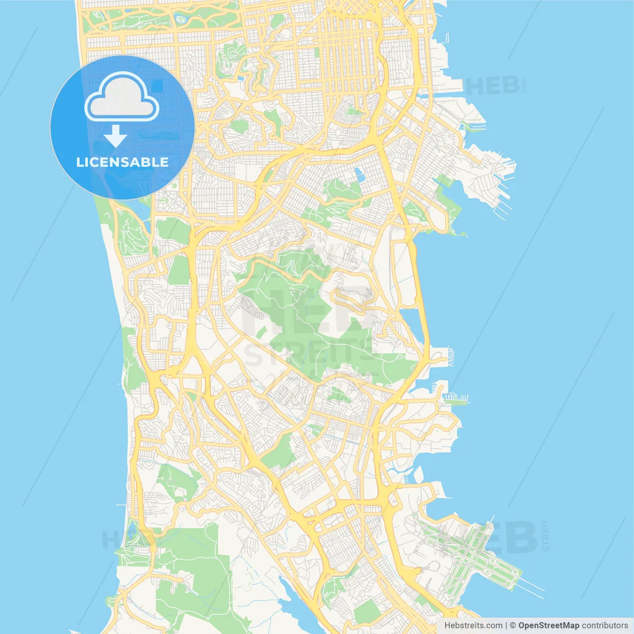 Empty vector map of Daly City, California, USA