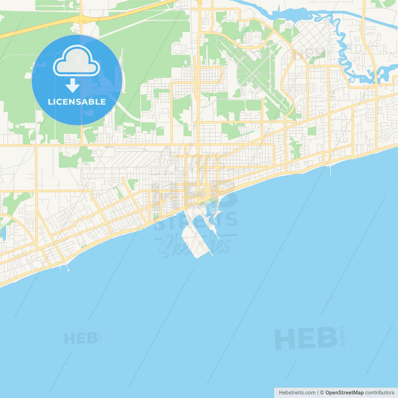 Empty vector map of Gulfport, Mississippi, USA
