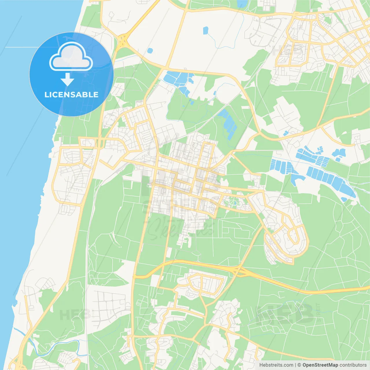 Printable street map of Hadera, Israel