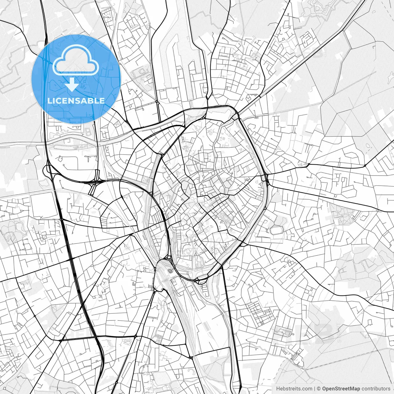 Vector PDF map of Bruges, Belgium
