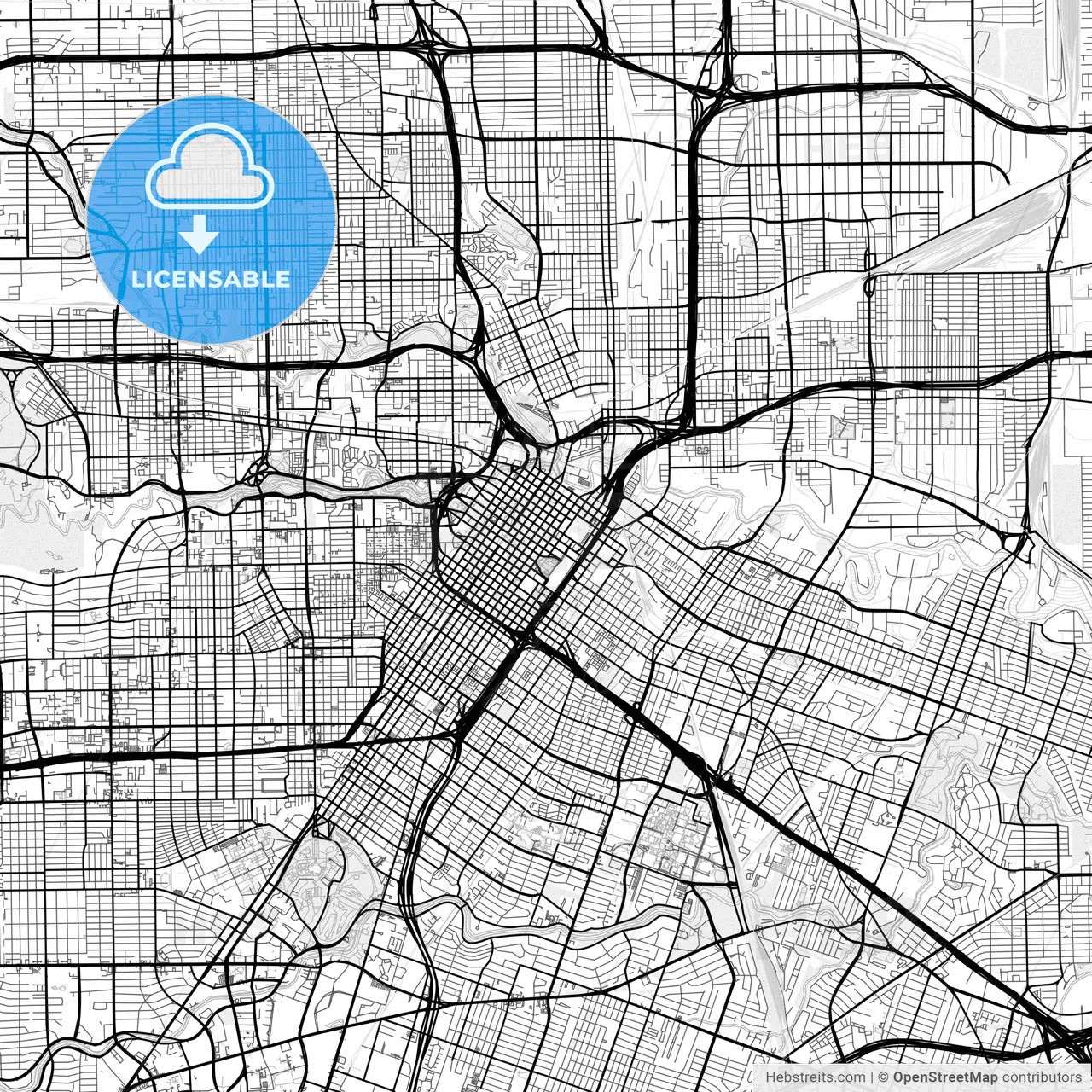 Vector PDF map of Houston, Texas, United States