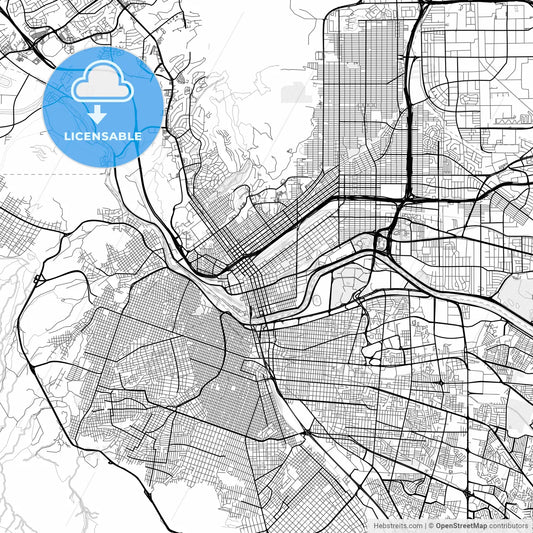 Vector PDF map of El Paso, Texas, United States