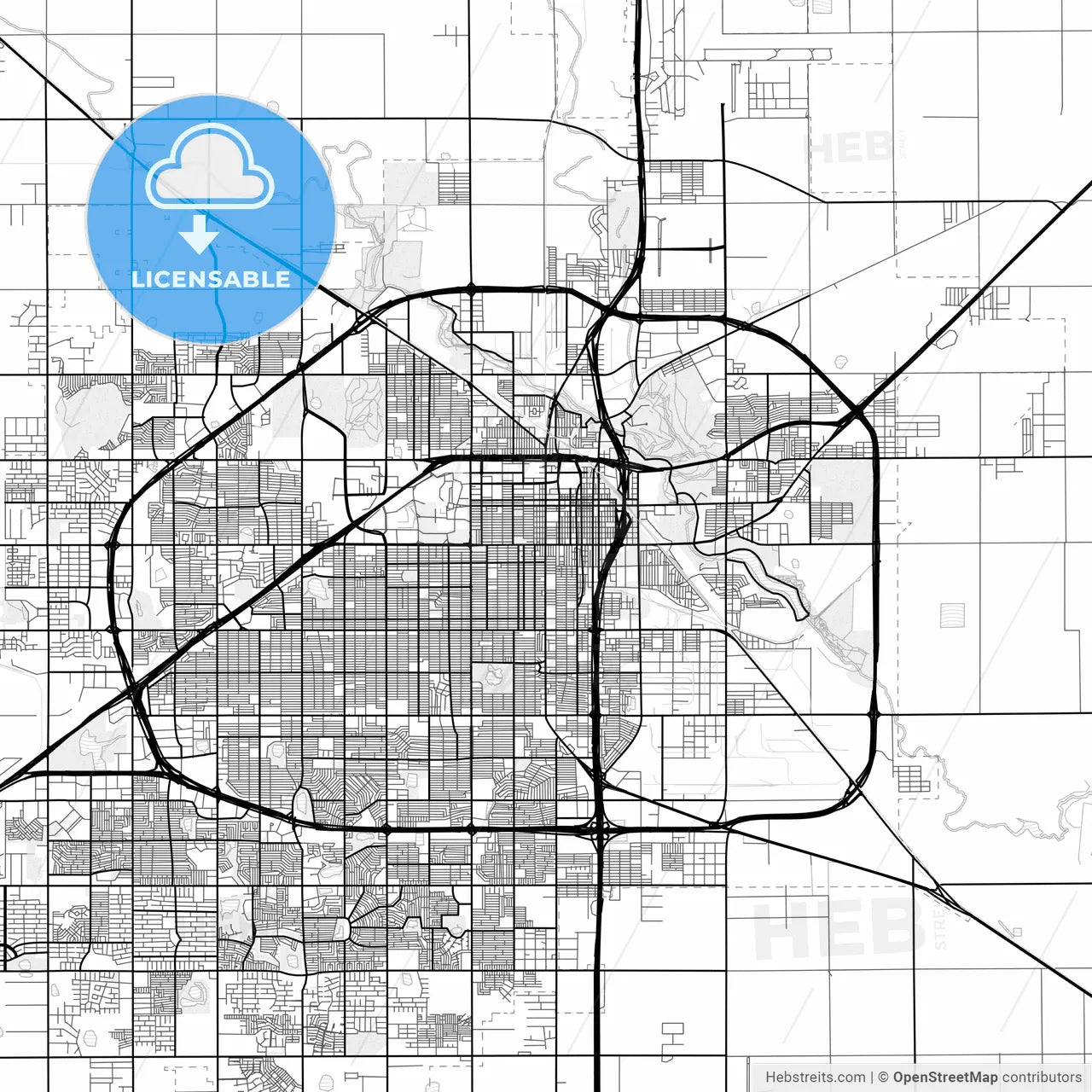 Vector PDF map of Lubbock, Texas, United States