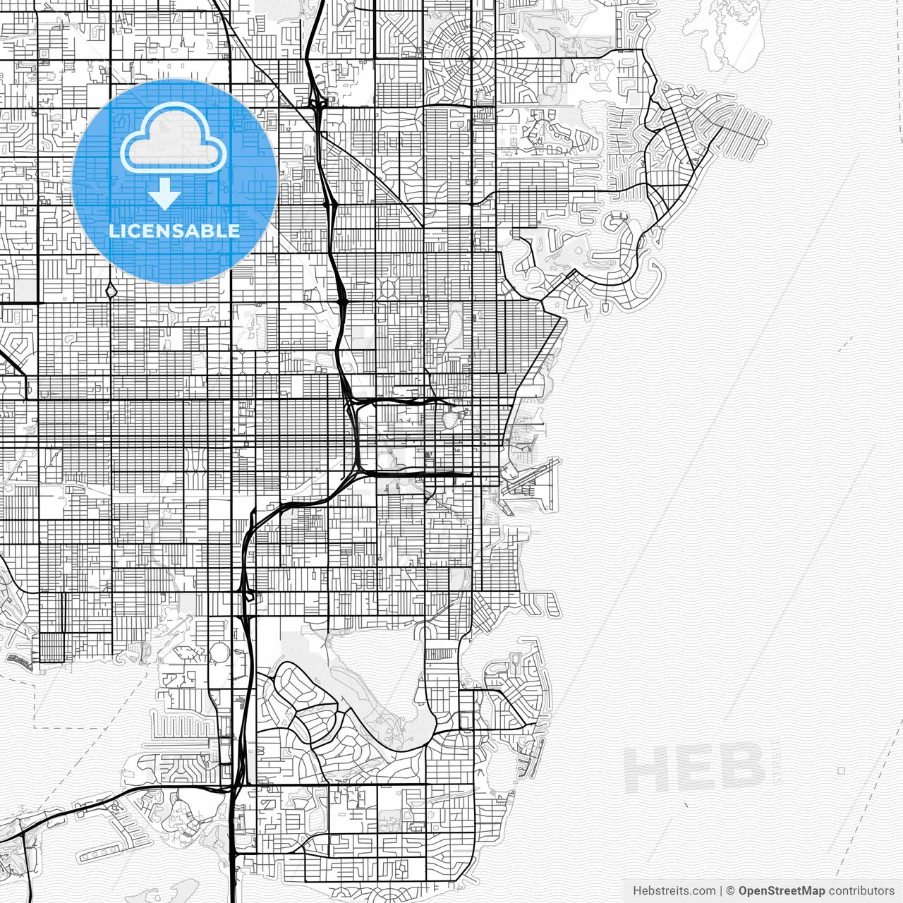 Vector PDF map of Norfolk, Virginia, United States