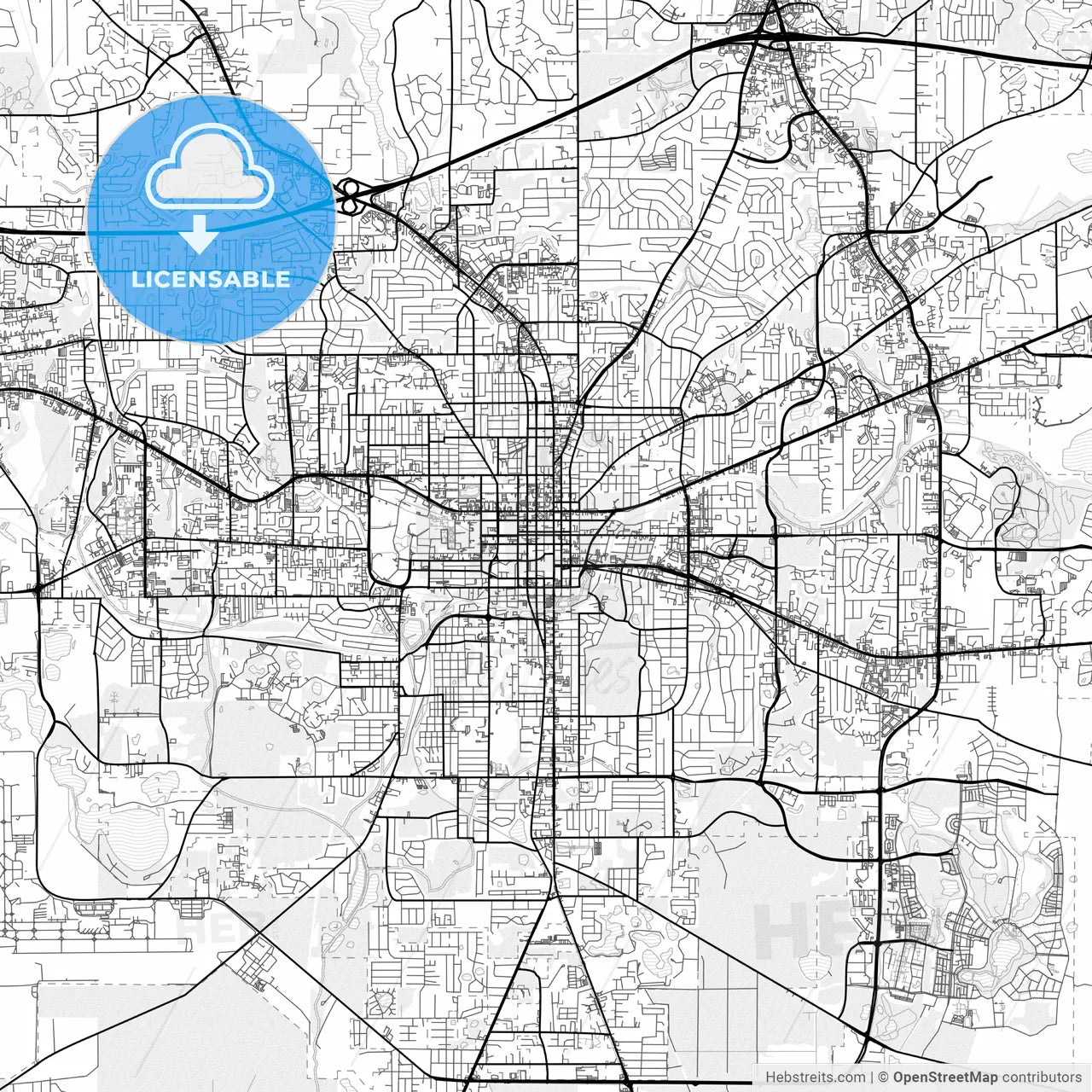Vector PDF map of Tallahassee, Florida, United States
