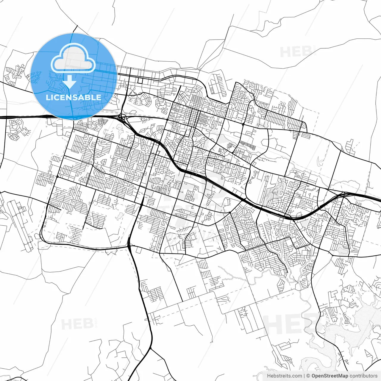 Vector PDF map of Killeen, Texas, United States