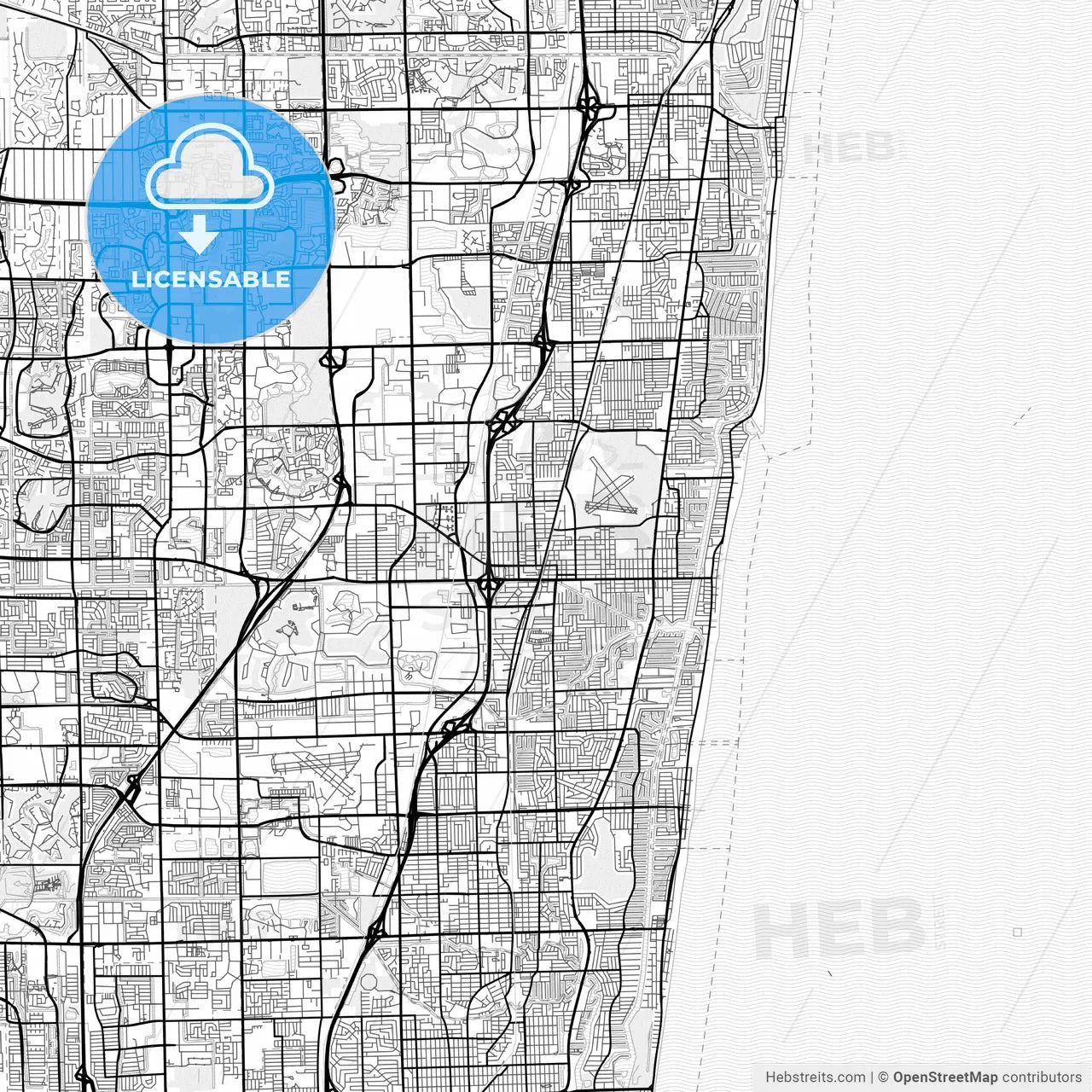 Vector PDF map of Pompano Beach, Florida, United States