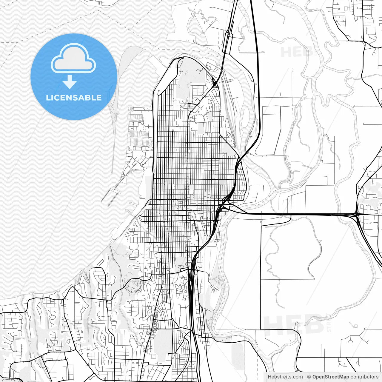 Vector PDF map of Everett, Washington, United States