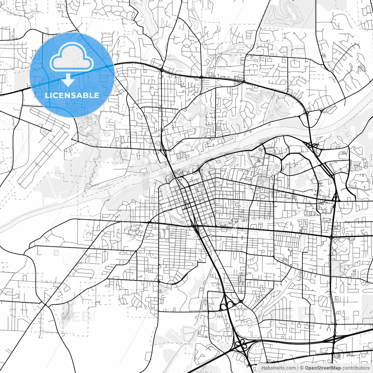 Vector PDF map of Tuscaloosa, Alabama, United States