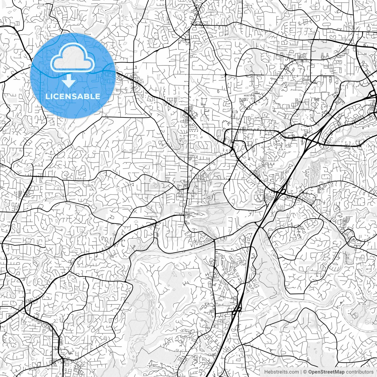 Vector PDF map of Roswell, Georgia, United States