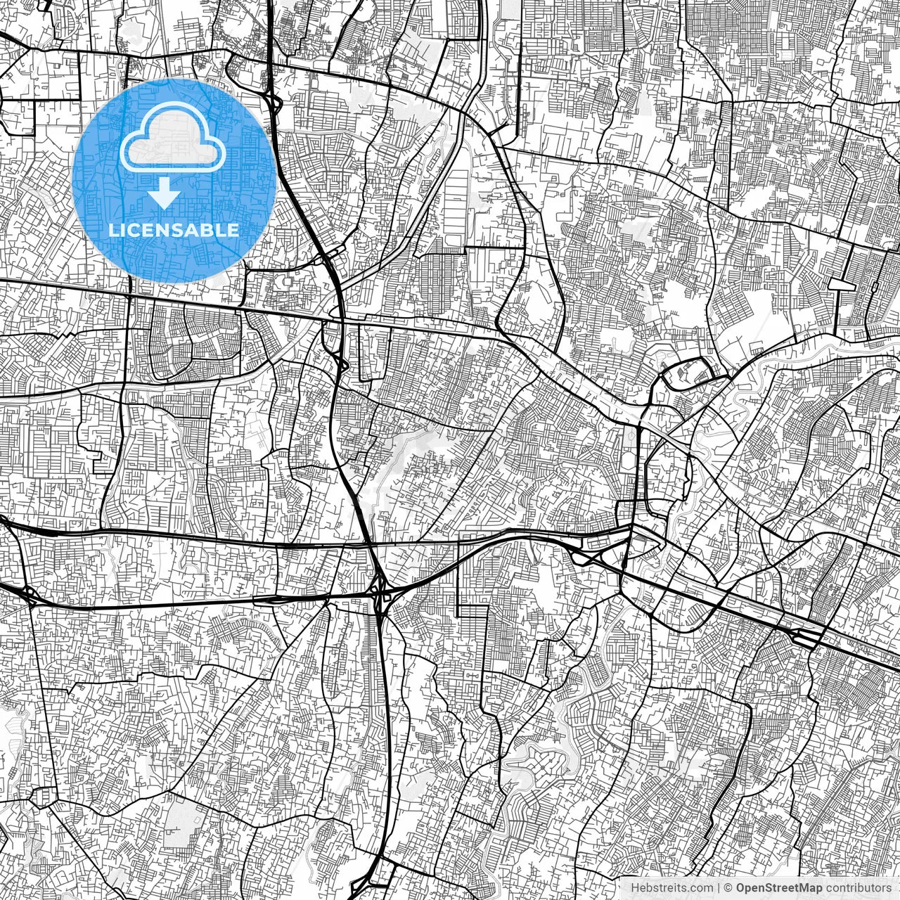 Vector PDF map of Bekasi, Indonesia