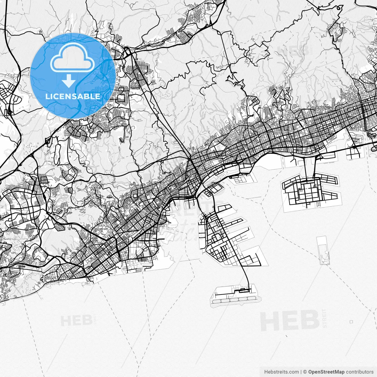 Vector PDF map of Kobe, Japan