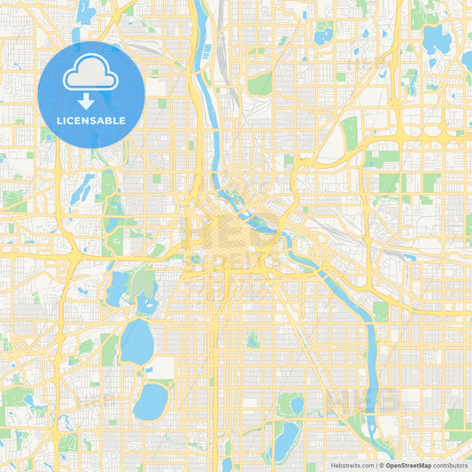Empty vector map of Minneapolis, Minnesota, USA