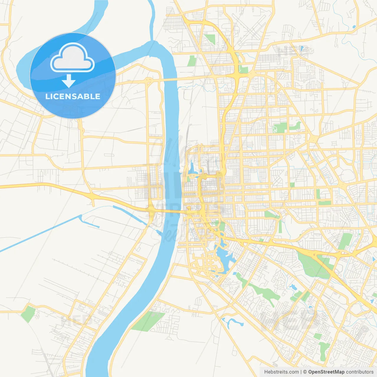 Empty vector map of Baton Rouge, Louisiana, USA