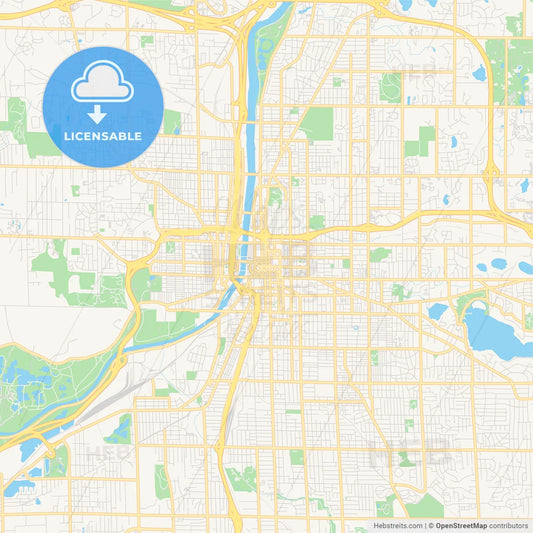 Empty vector map of Grand Rapids, Michigan, USA