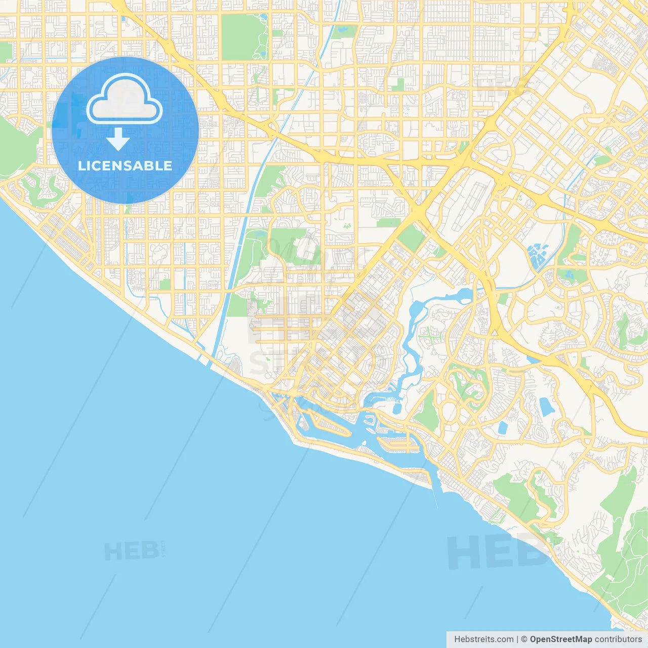 Empty vector map of Costa Mesa, California, USA