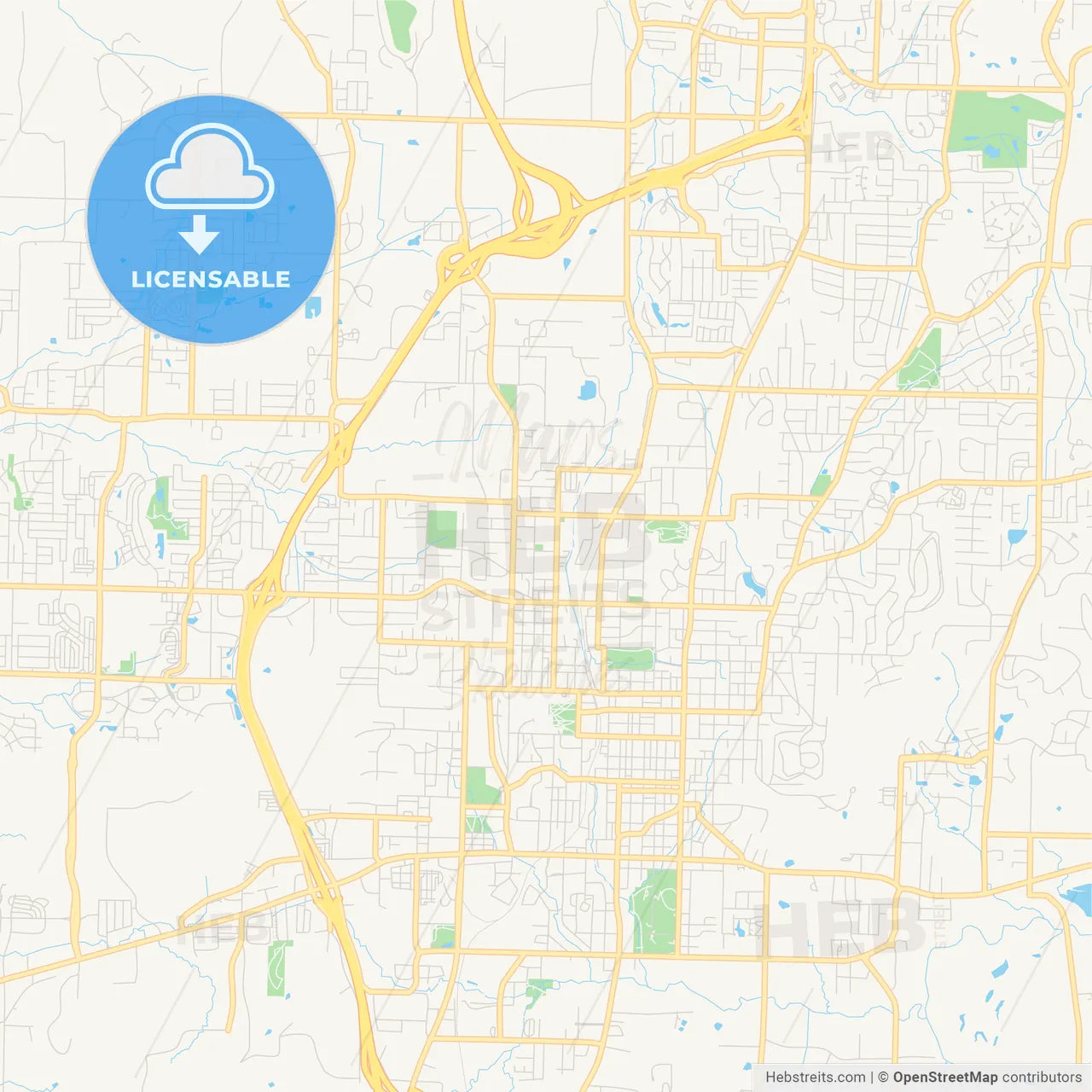 Empty vector map of Fayetteville, Arkansas, USA
