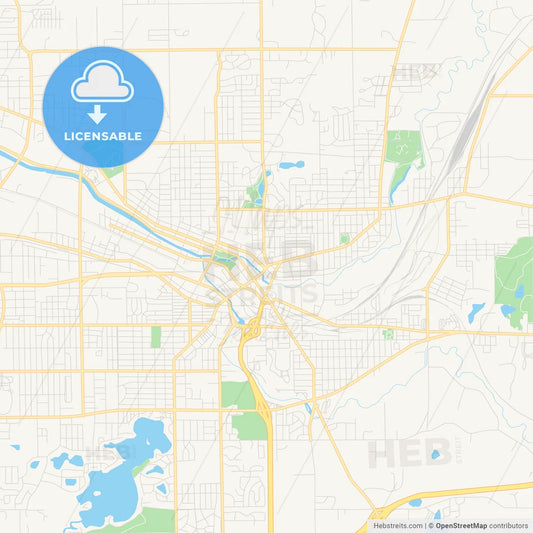 Empty vector map of Battle Creek, Michigan, United States of America