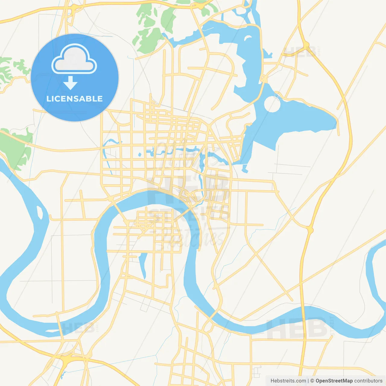 Printable street map of Changde, China