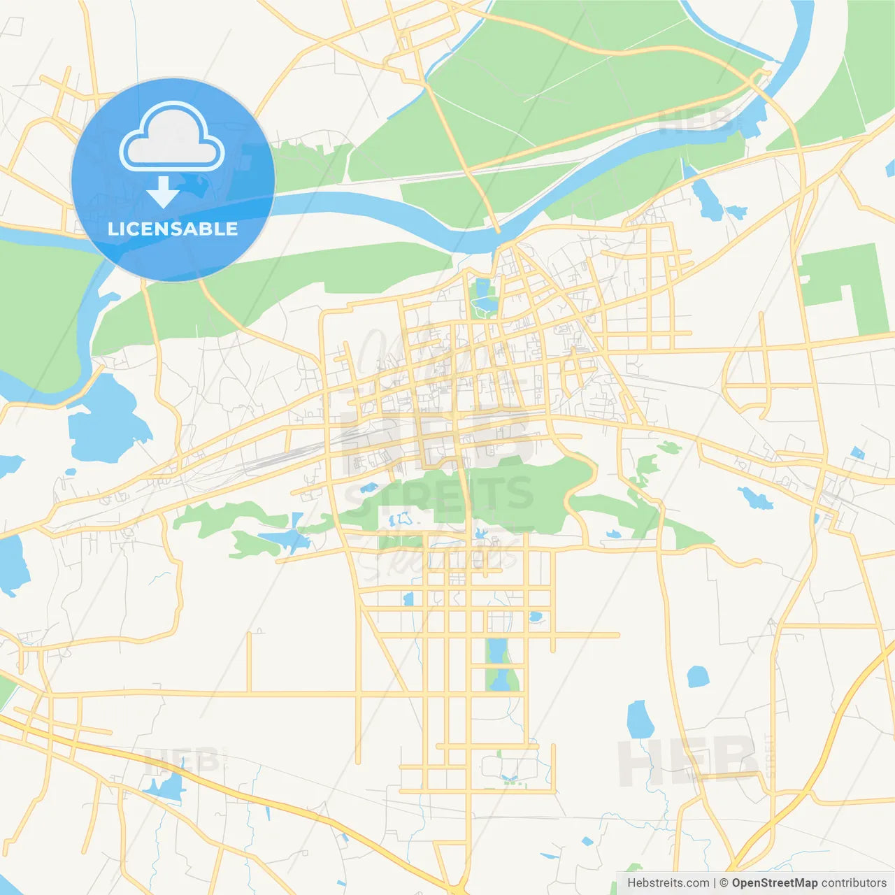 Printable street map of Huainan, China