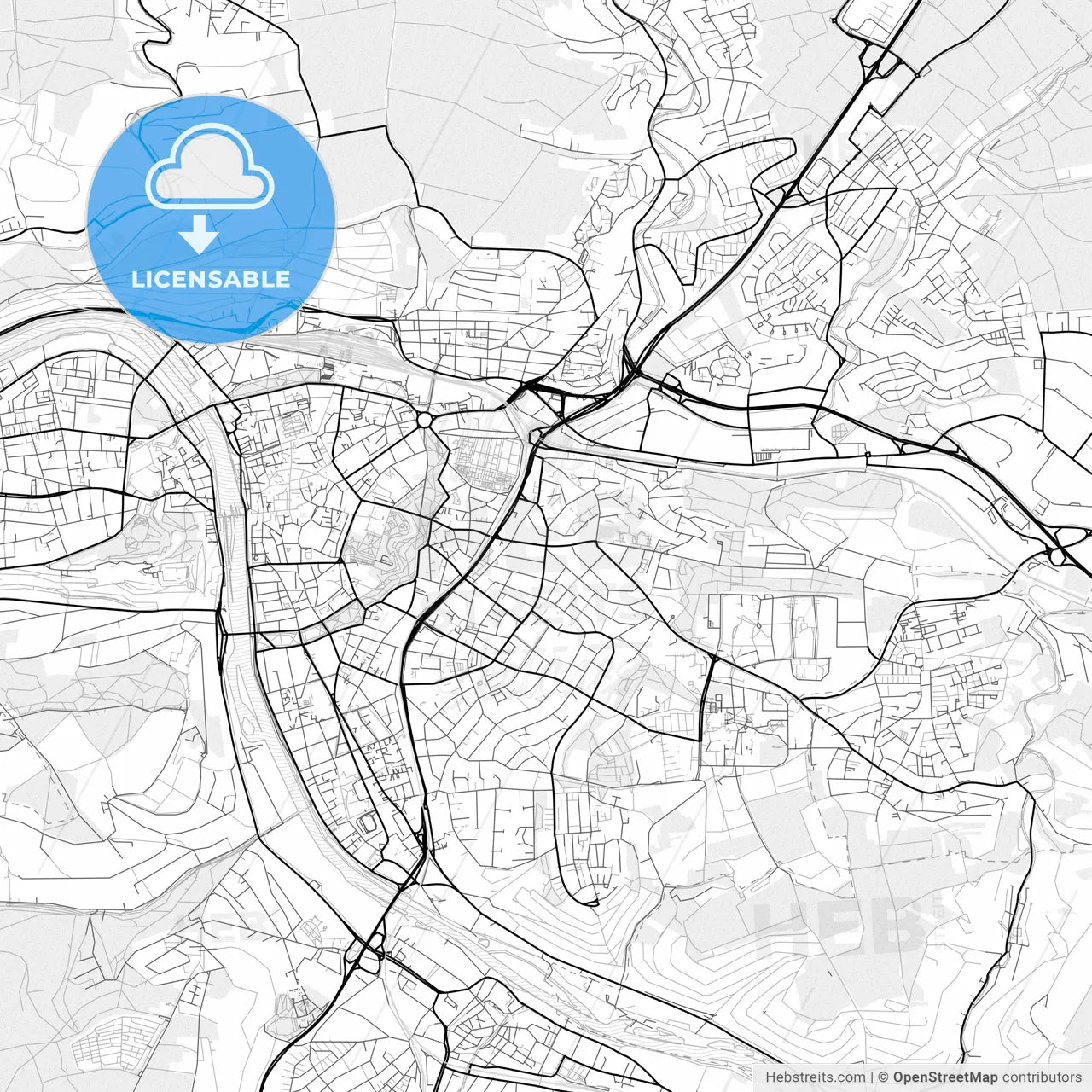 Vector PDF map of Wurzburg, Germany