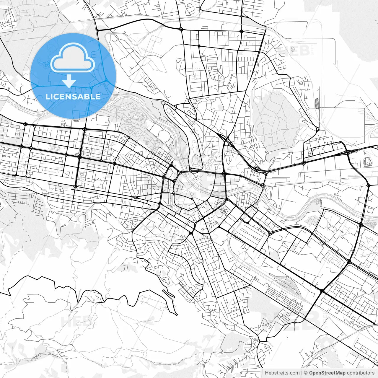 Vector PDF map of Skopje, North Macedonia