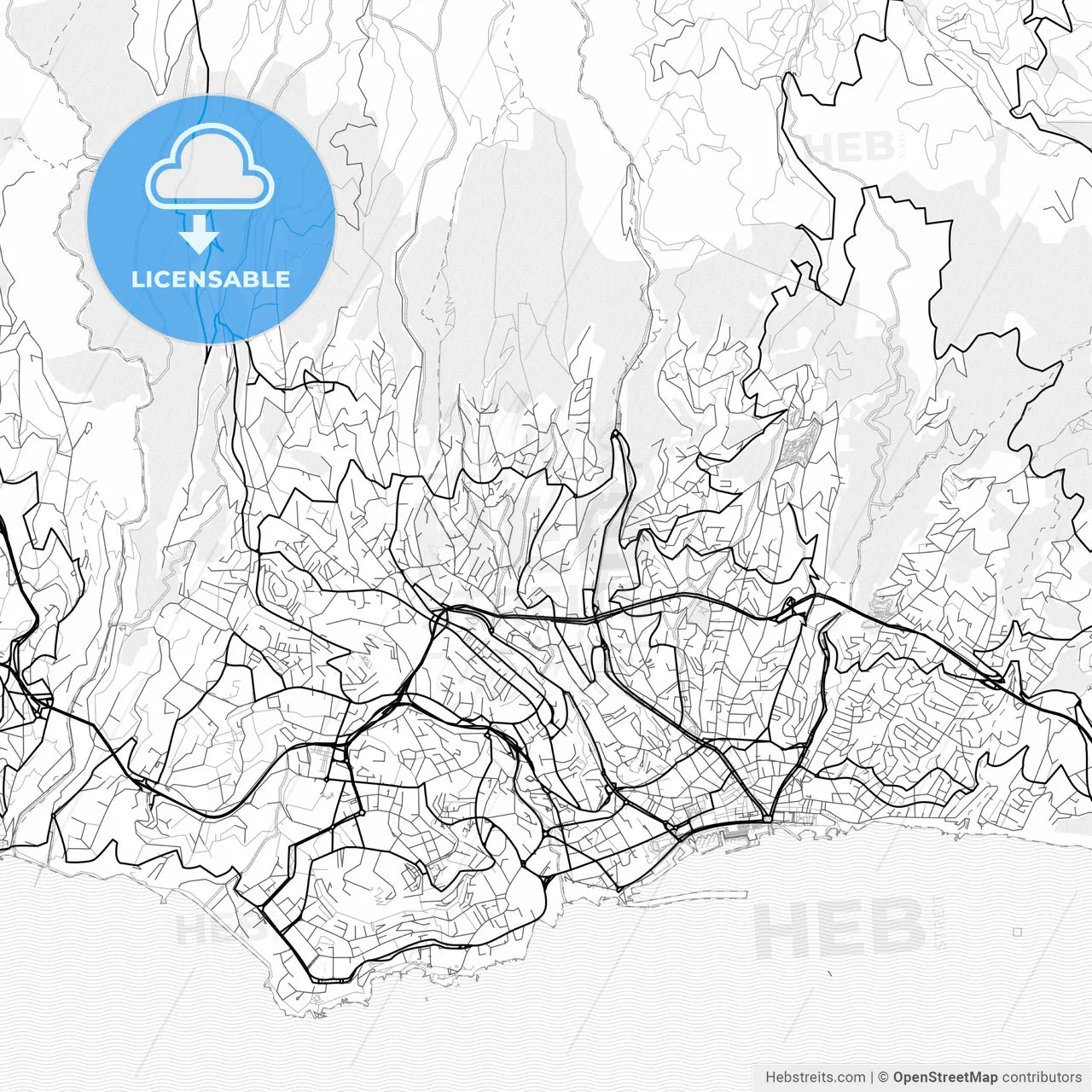 Vector PDF map of Funchal, Portugal