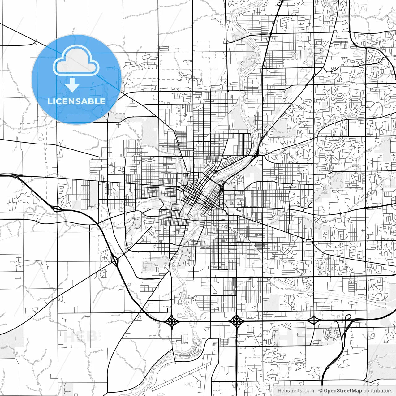 Vector PDF map of Rockford, Illinois, United States
