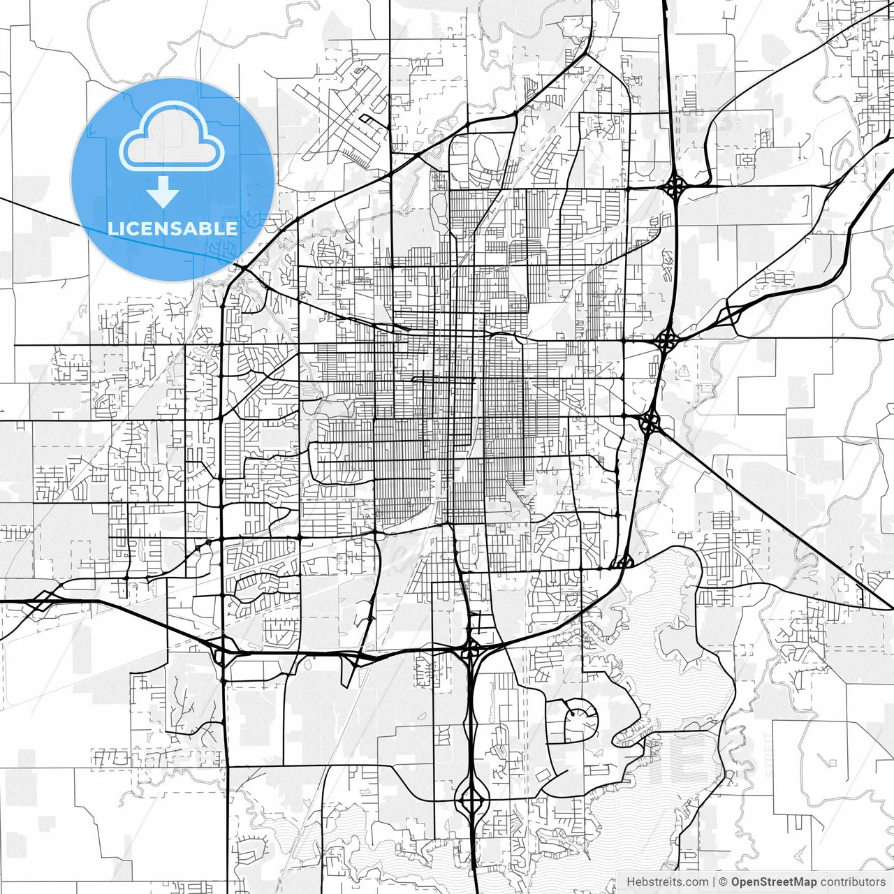 Vector PDF map of Springfield, Illinois, United States