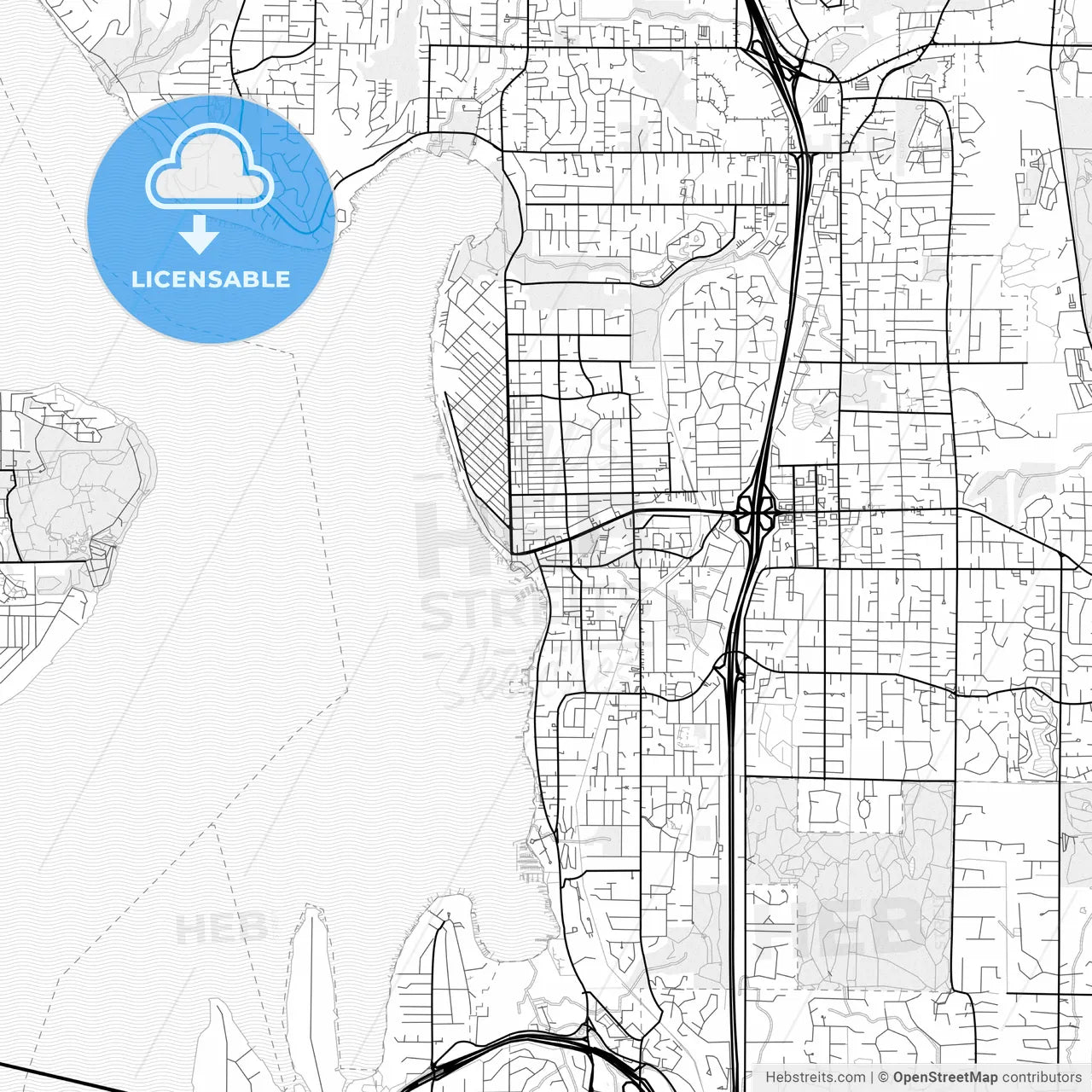 Vector PDF map of Kirkland, Washington, United States