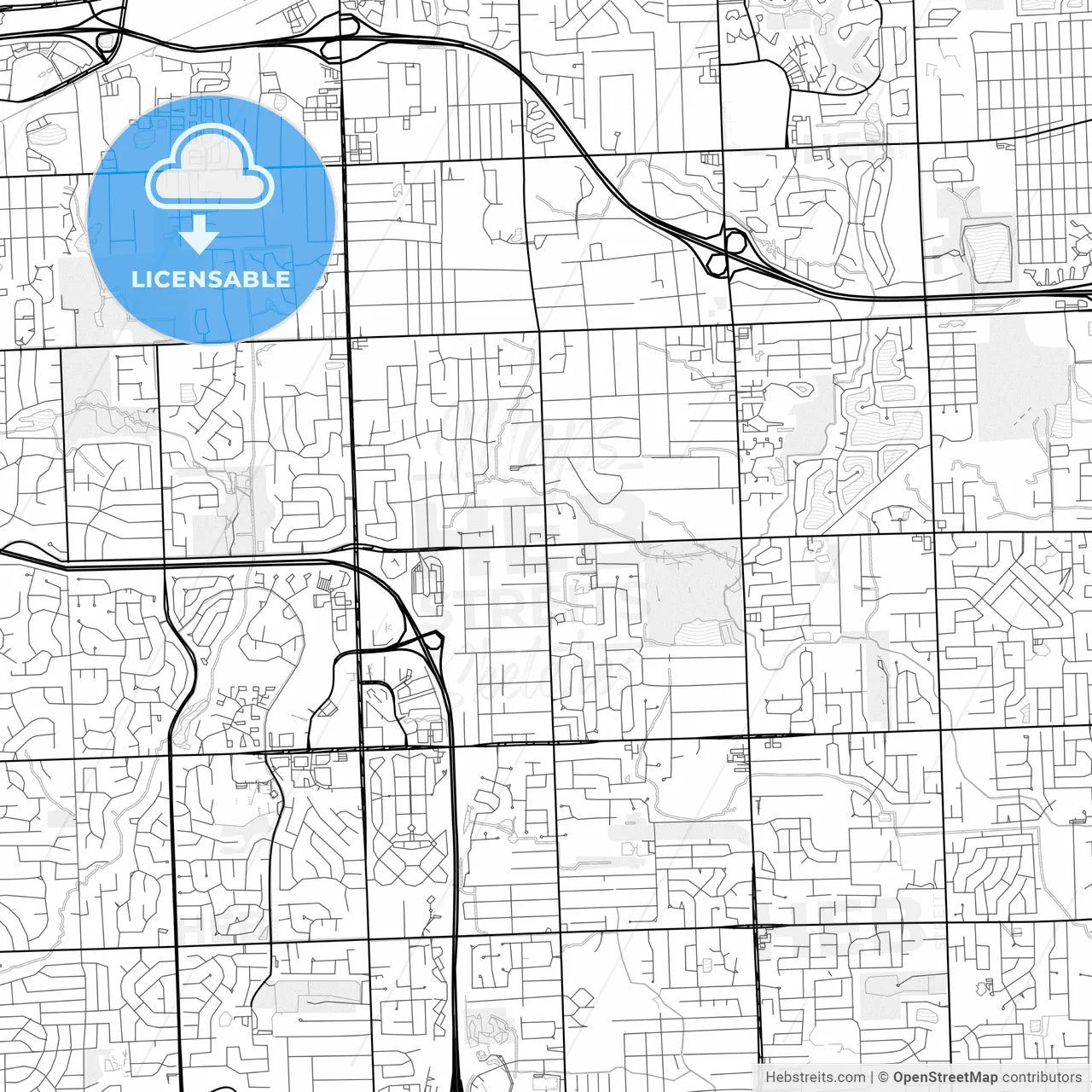 Vector PDF map of Troy, Michigan, United States