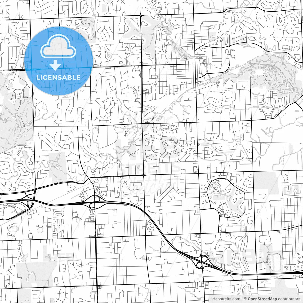 Vector PDF map of Rochester Hills, Michigan, United States