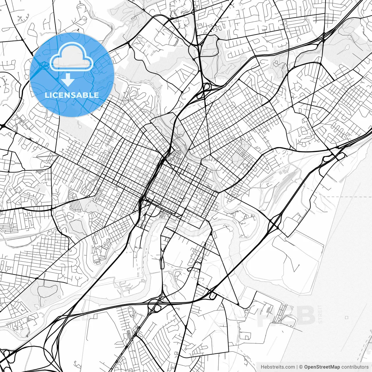 Vector PDF map of Wilmington, Delaware, United States