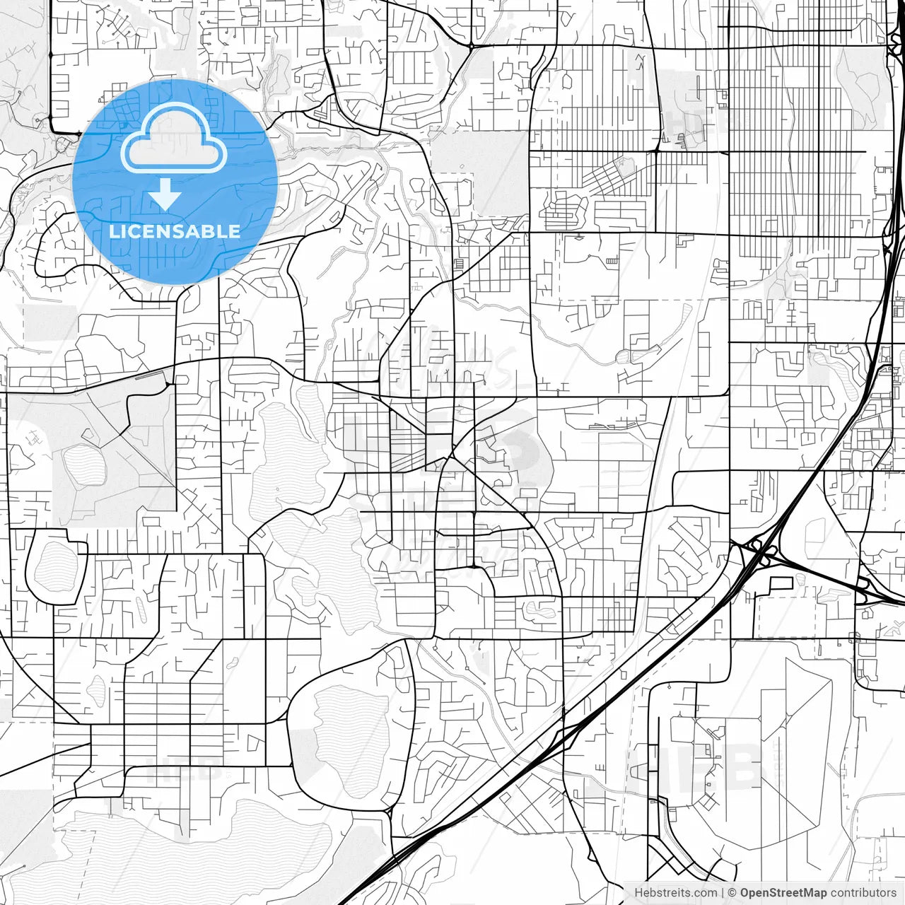 Vector PDF map of Lakewood, Washington, United States