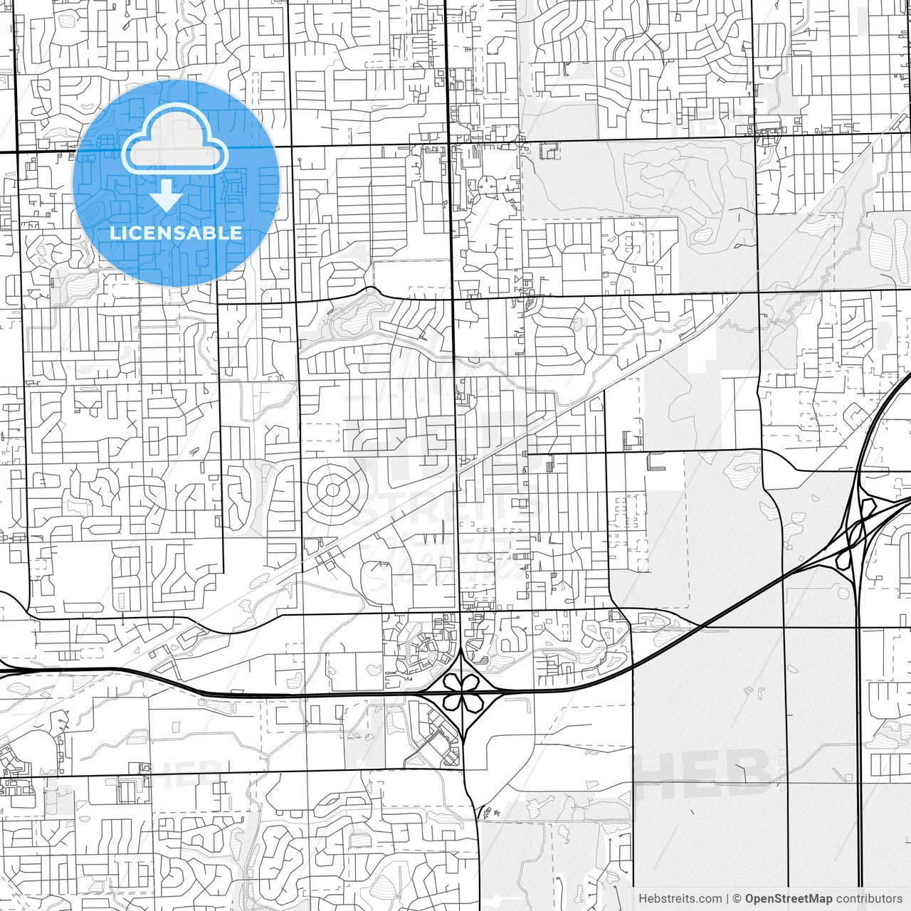 Vector PDF map of Tinley Park, Illinois, United States