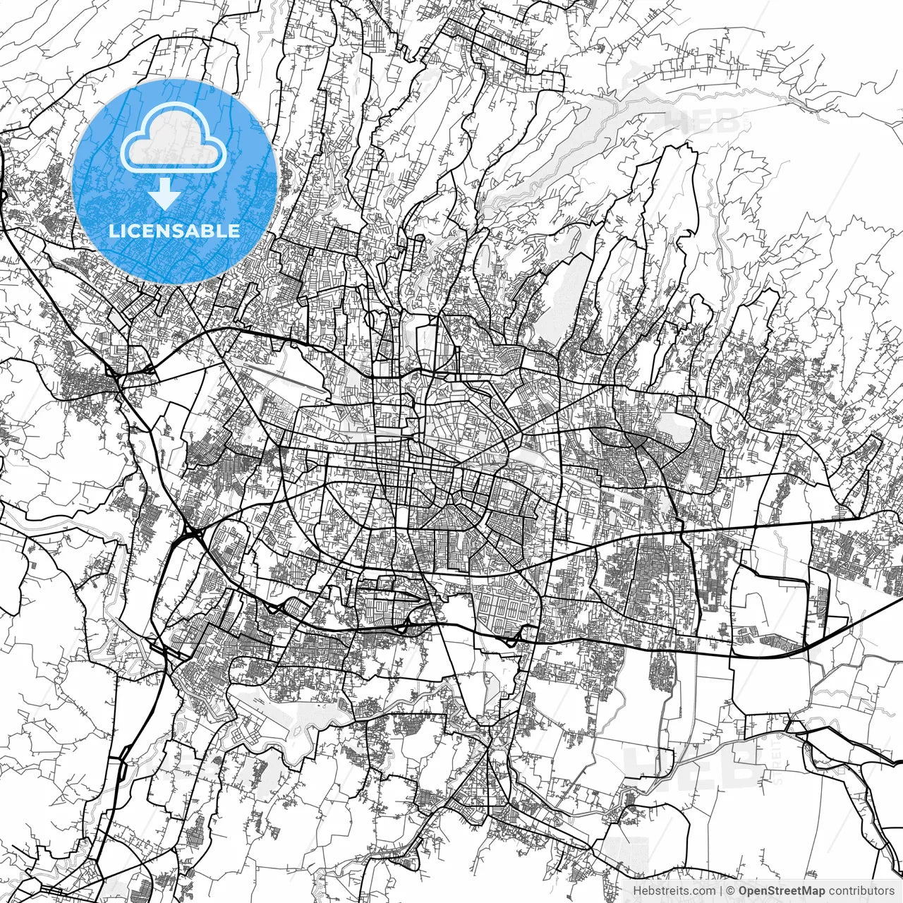 Vector PDF map of Bandung, Indonesia