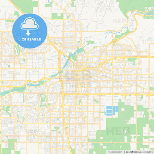 Empty vector map of Bakersfield, California, USA