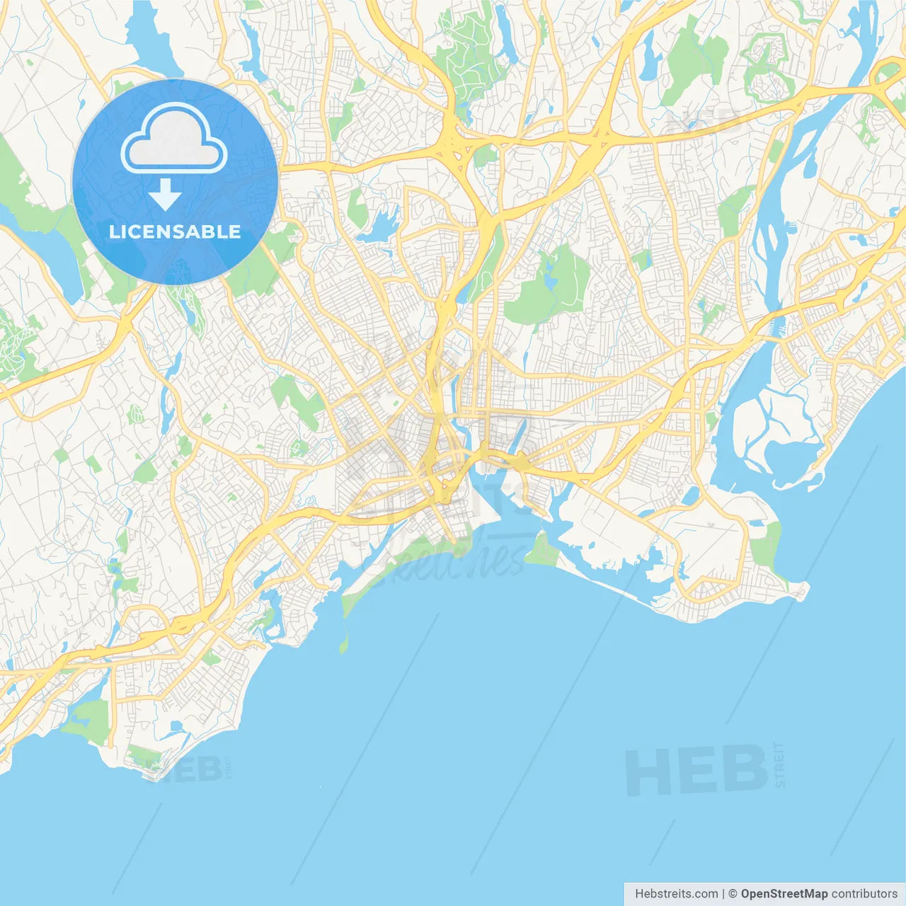 Empty vector map of Bridgeport, Connecticut, USA