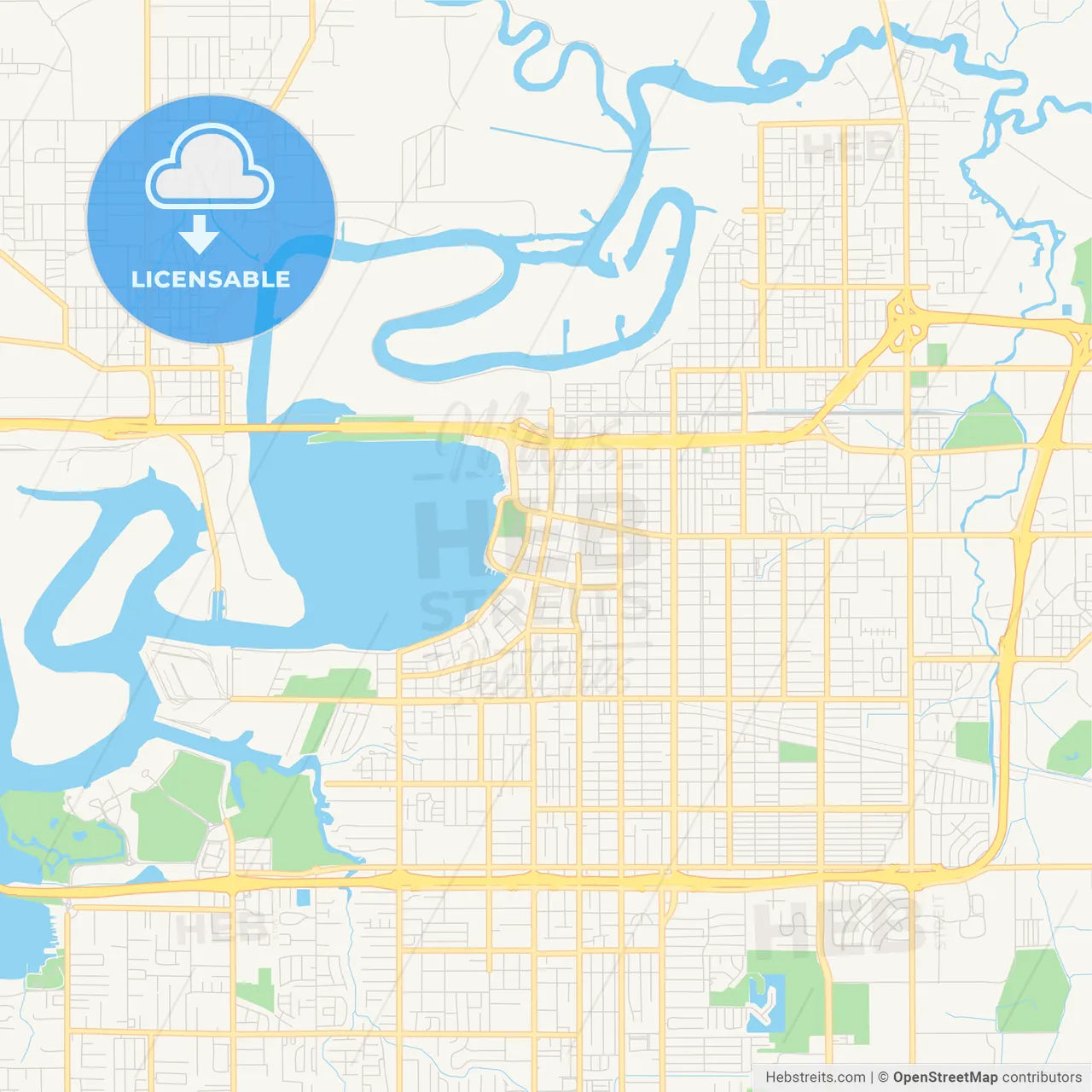 Empty vector map of Lake Charles, Louisiana, USA