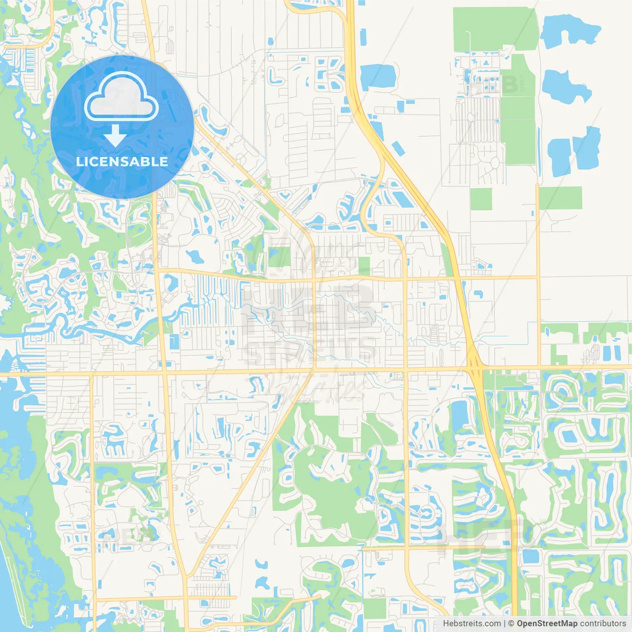 Empty vector map of Bonita Springs, Florida, USA